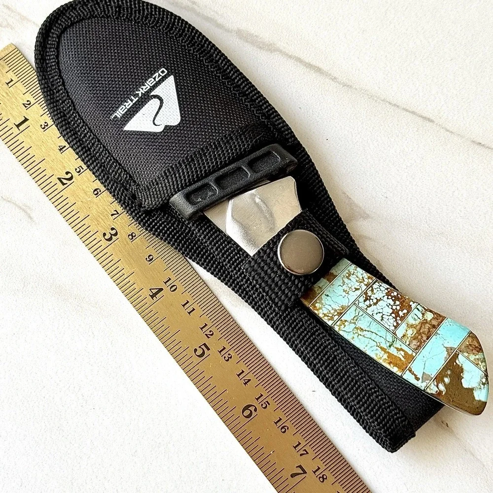 Native Amer Navajo Hunting Knife Number 8 Turquoise Francisco Drop Point Mosaic2
